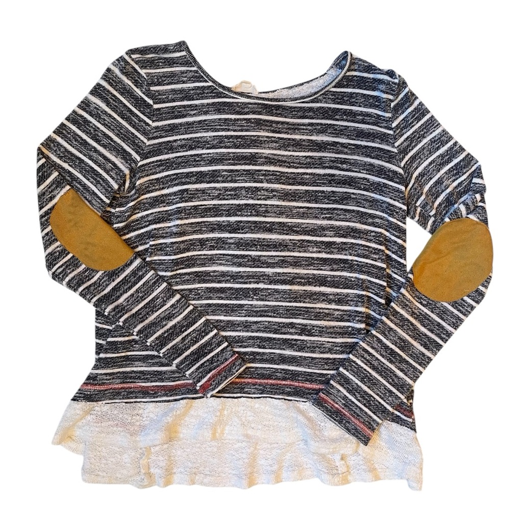 Women’s/Girls long-sleeved striped blouse with elbow patches & open back Size S